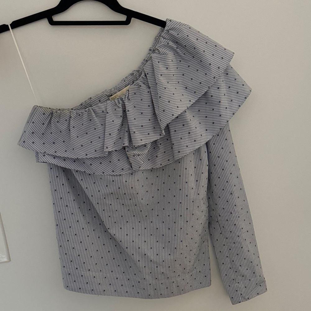 Maje Blue Striped One-Shoulder Blouse
